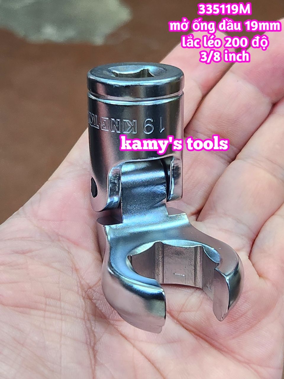 335119M Đầu tuýp lắc léo chẻ miệng 6 cạnh mở ống dầu 19mm Kingtony 3/8 inch gật gù 200 độ