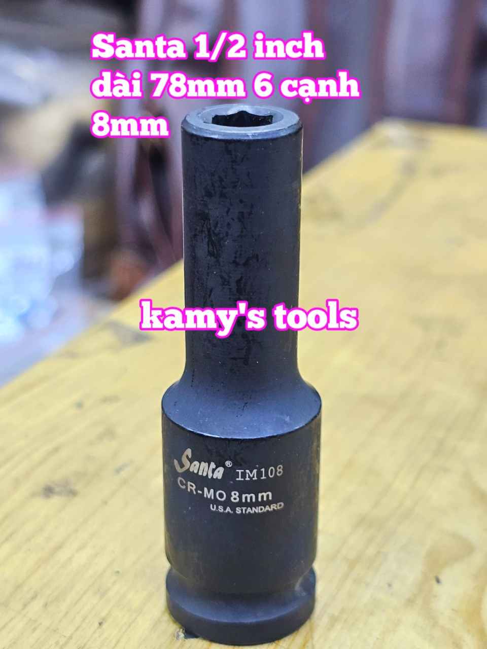 Đầu tuýp khẩu 1/2 inch đen dài lục giác 6 cạnh 78mm Santa 8mm 10mm 11mm IM108 IM110 IM111