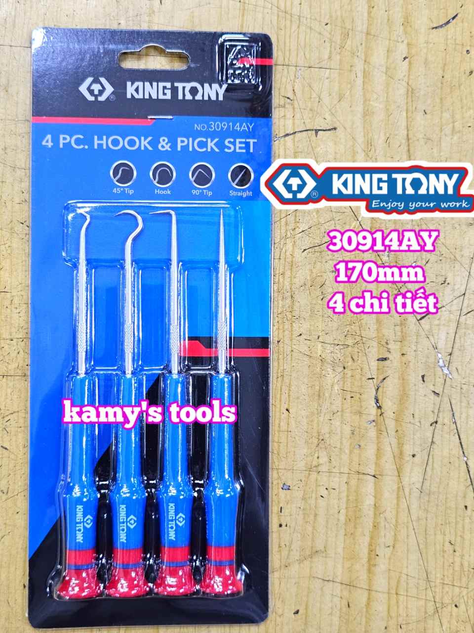 Bộ dụng cụ tua vít tháo móc phốt chặn 4 chi tiết dài 170mm Kingtony 30914AY