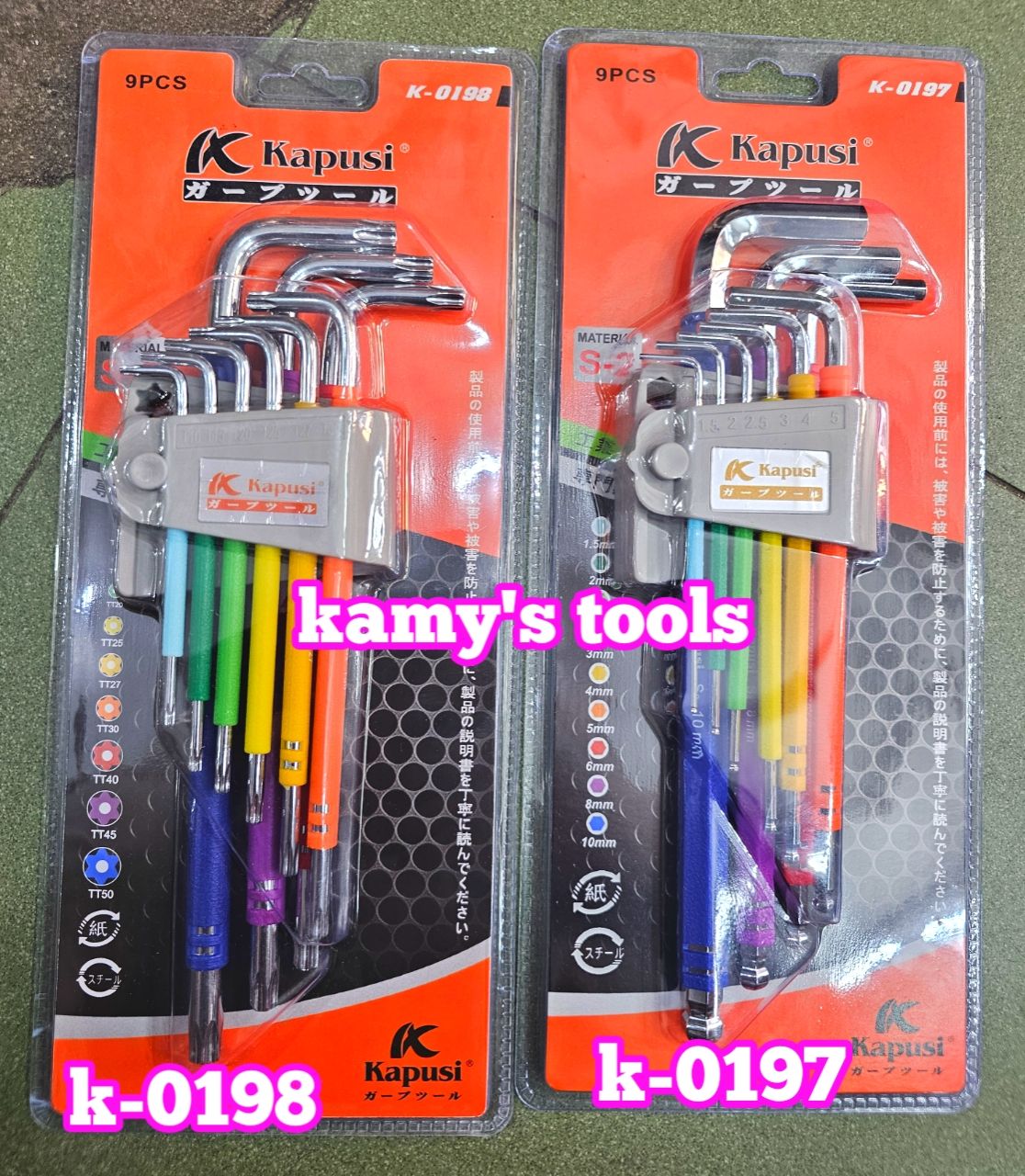 Bộ khóa lục giác bi và bông hoa thị nhiều màu Kapusi 9 cây K-0197 và K-0198