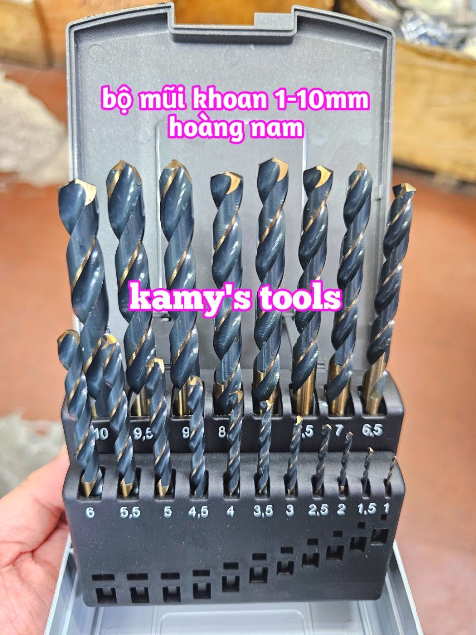 Bộ mũi khoan sắt thép inox Hoàng Nam 19 chi tiết 1mm-10mm