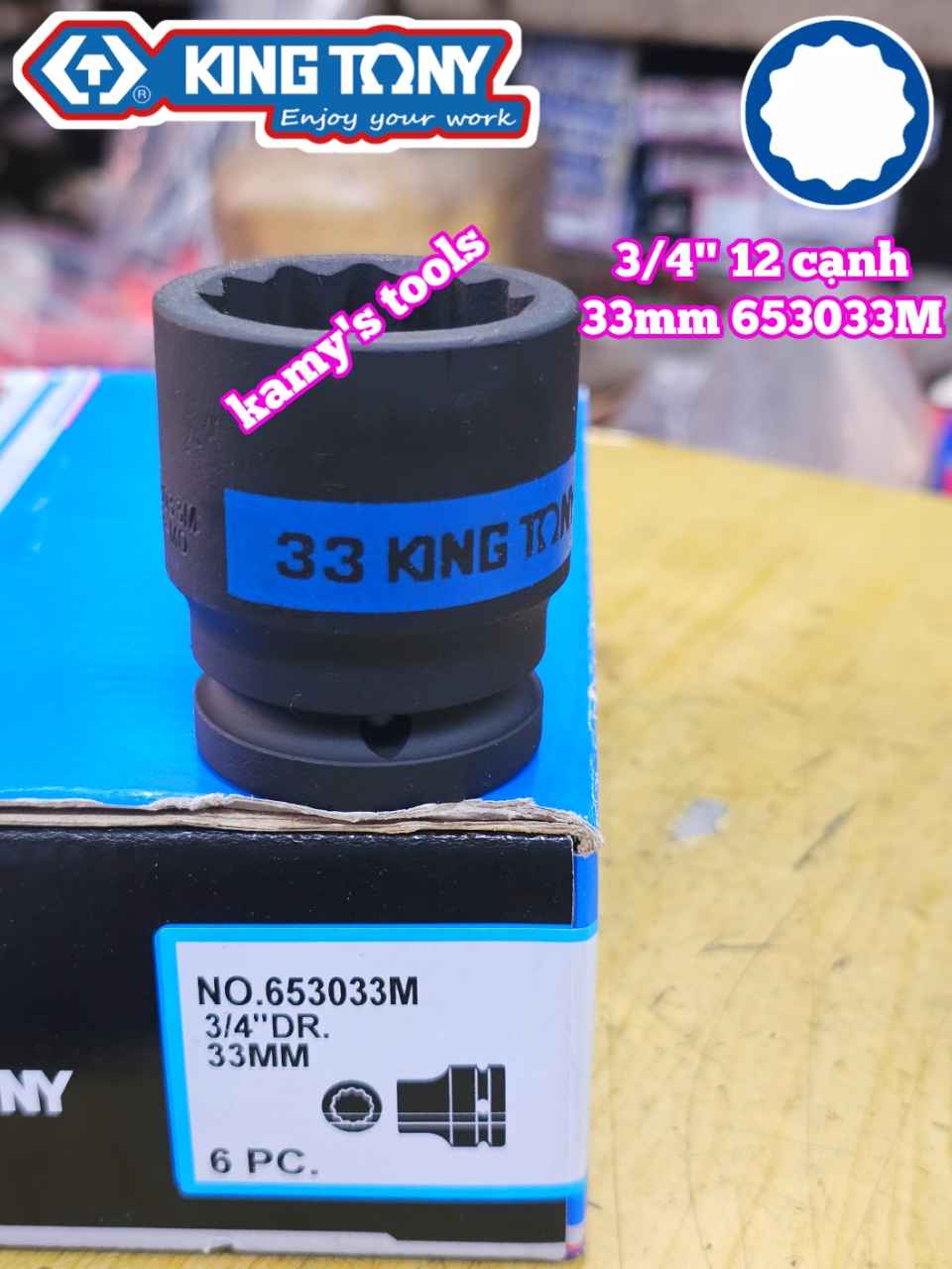 Tuýp 3/4 inch bông 12 cạnh đen Kingtony 33mm 34mm 35mm 38mm 41mm 653033M 653034M 653035M 653038M 653041M