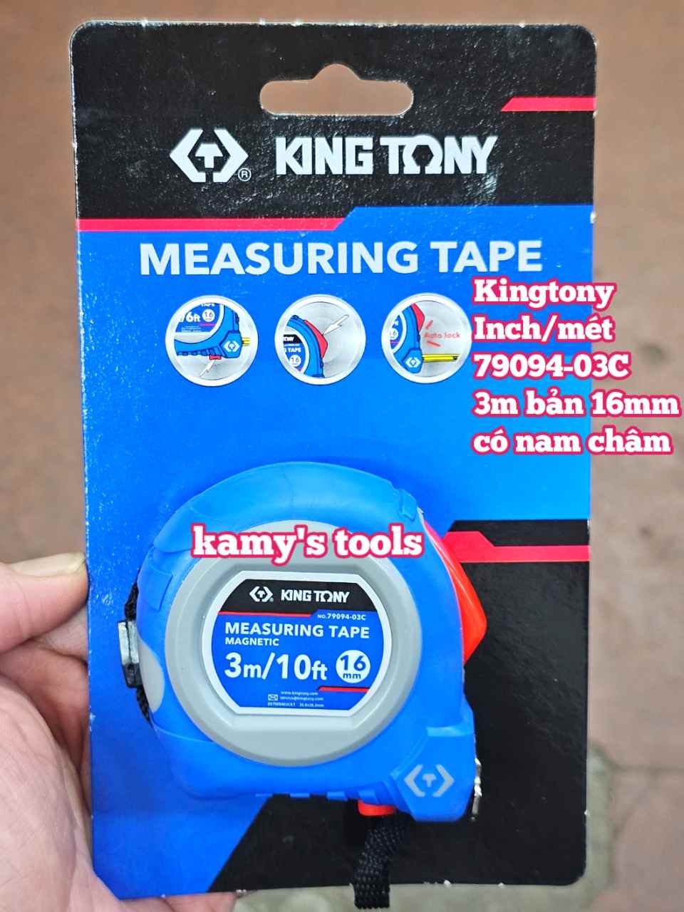 Thước cuộn thép 3m bản 16mm Kingtony model 79094-03C tự động khóa 2 hệ