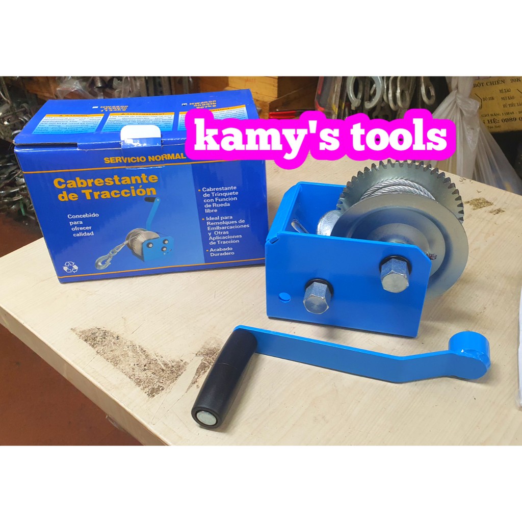 Tời Quay Tay 2 nhông 907kg 2000lbs Hw2000 Cáp 7.6 Mét, Tời Cáp