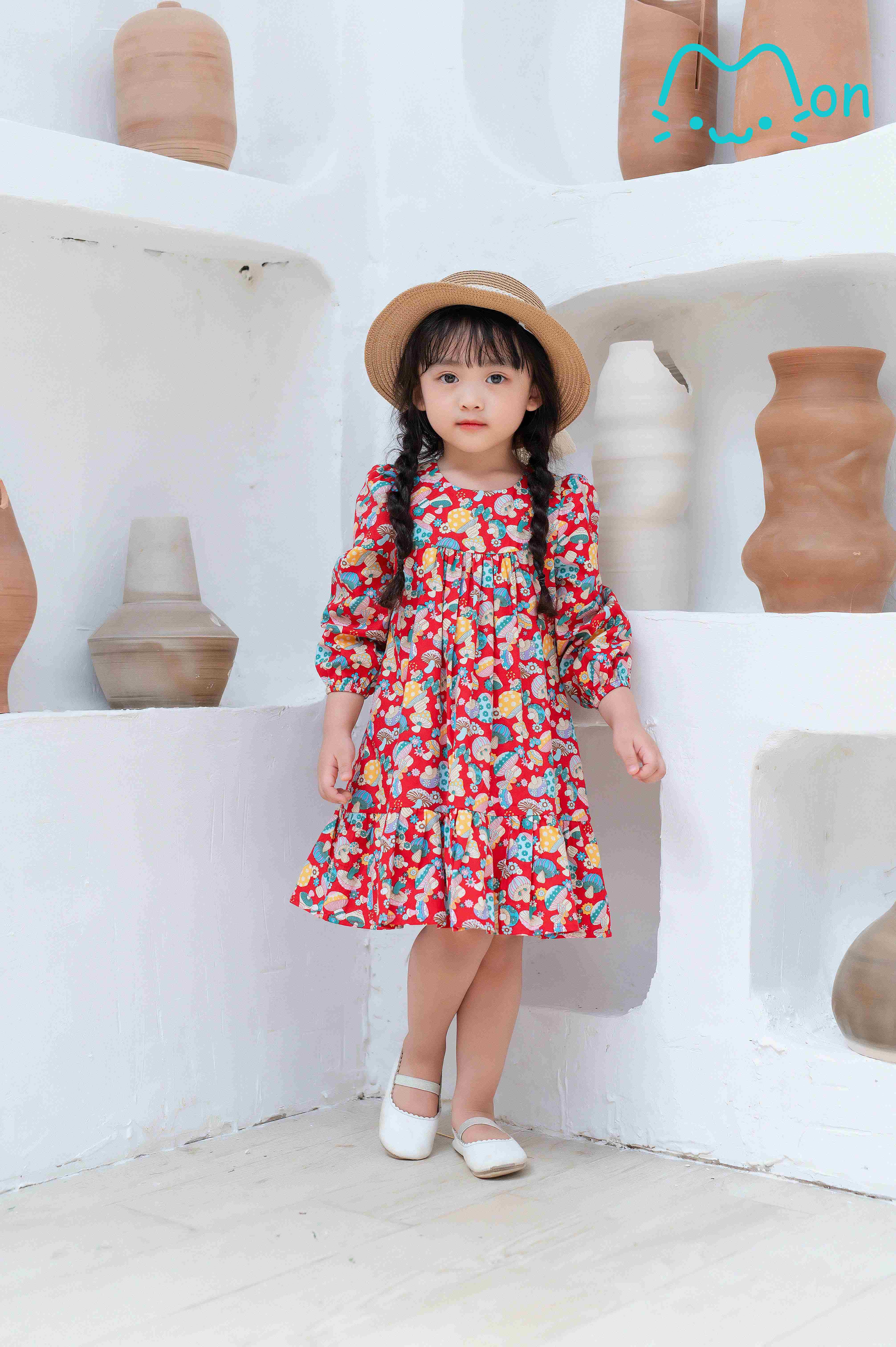 Đầm tay dài MEO MEO cho bé gái từ 1- 4 tuổi CBG40470P | Bé Cưng Shop