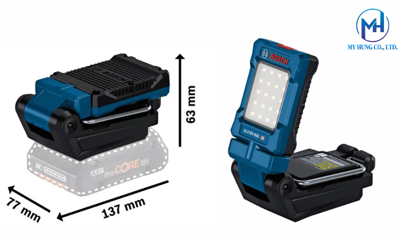 Thân đèn LED đa năng dùng pin 18V Bosch GLI 18V-800 Solo chính hãng
