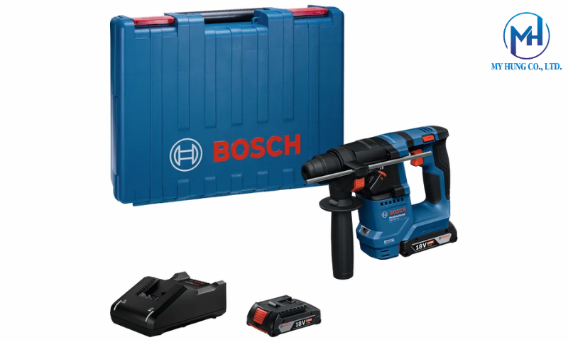 Trọn bộ máy khoan búa bê tông dùng pin Bosch GBH 18V-18 kèm 2 pin 4.0Ah