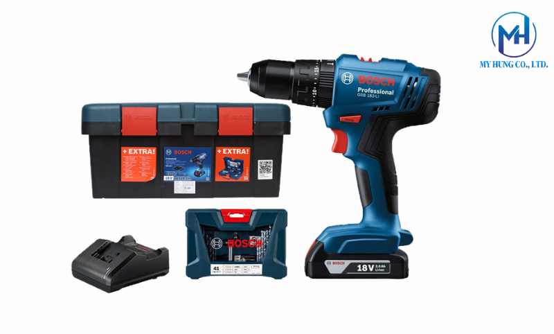 Combo Máy khoan động lực pin Bosch GSB 183-LI 41 phụ kiện chính hãng