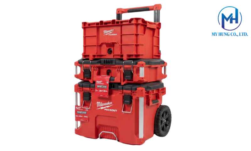 Hệ thống thùng đồ nghề Milwaukee Packout màu đỏ kết nối ngàm trượt thông minh
