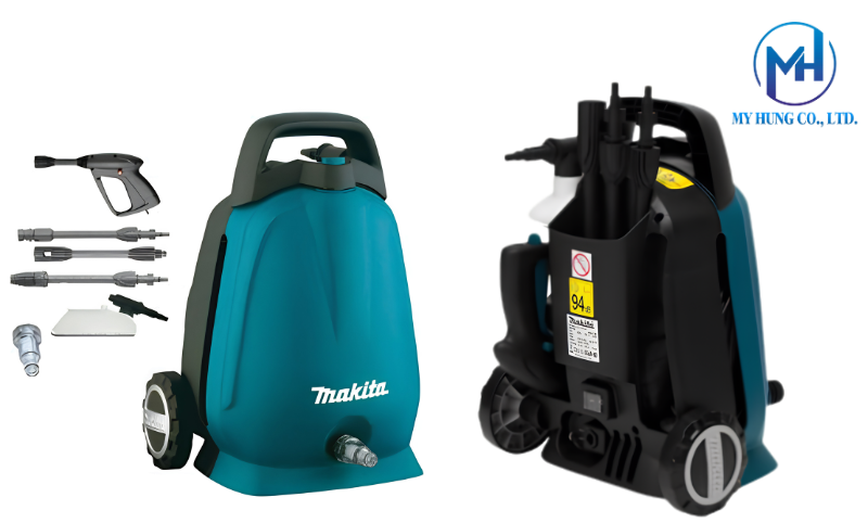 Máy Rửa Xe Makita HW102 cơ động với tay kéo và hệ thống bánh xe