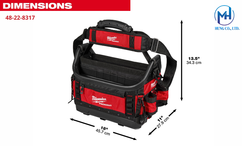 Túi đựng dụng cụ Milwaukee PACKOUT 48-22-8317 không gian lớn cho thợ mộc và cơ khí