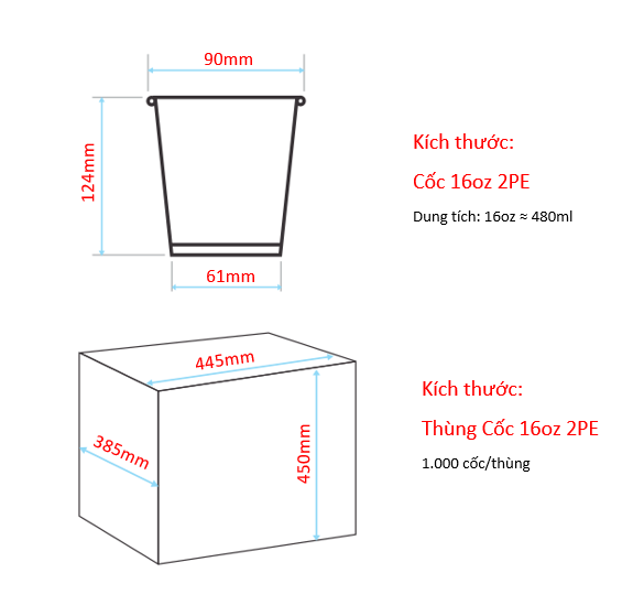 Cốc giấy 16oz 2PE kèm nắp nóng - Trắng