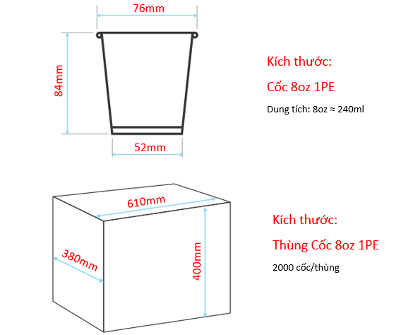 Cốc giấy 8oz kèm nắp - Chữ
