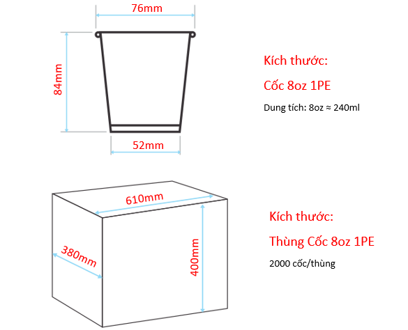 Cốc 8oz kèm nắp - Chữ