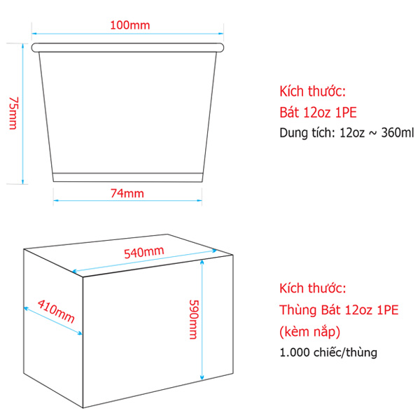 Bát 12oz 1PE kèm nắp - Xanh