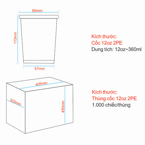 Cốc giấy 12oz 2PE kèm nắp lạnh - Trắng