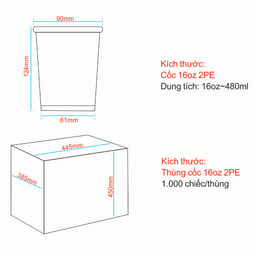 Cốc giấy 16oz 2PE kèm nắp nóng - Trắng