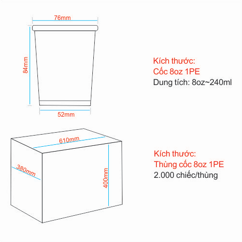 Cốc giấy 8oz kèm nắp - Trắng