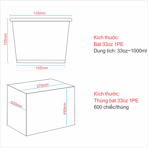 Tô giấy 33oz - Xanh