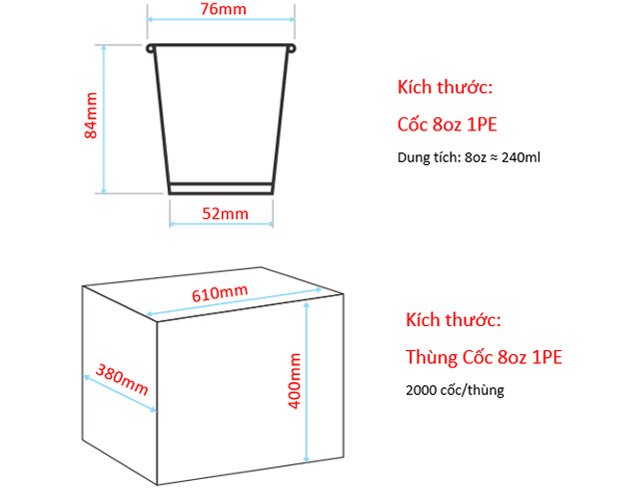 Cốc 8oz 1PE - Trắng