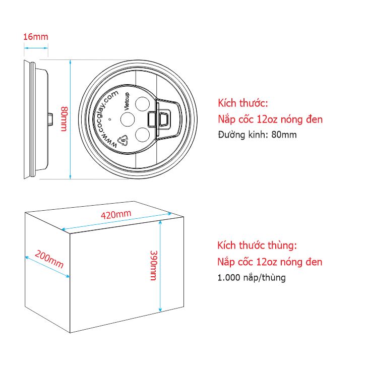 Nắp cốc 12oz nóng - Mẫu 1