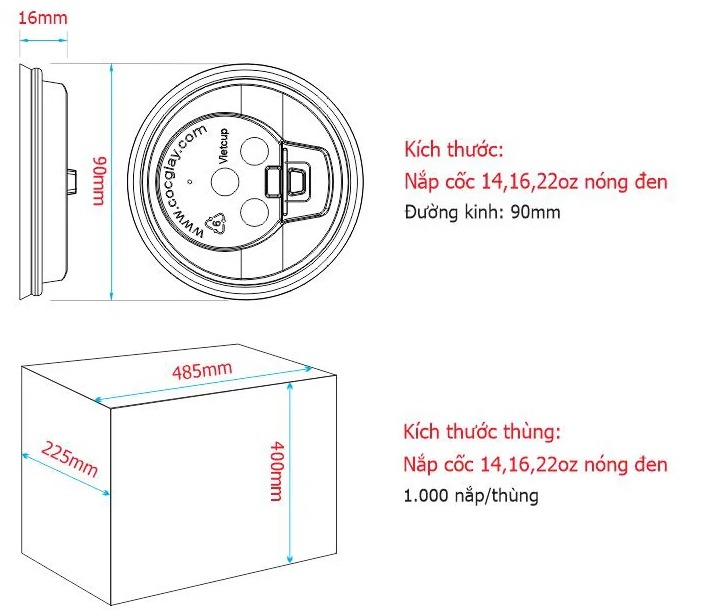 Nắp cốc 14,16,22oz nóng - Mẫu 1