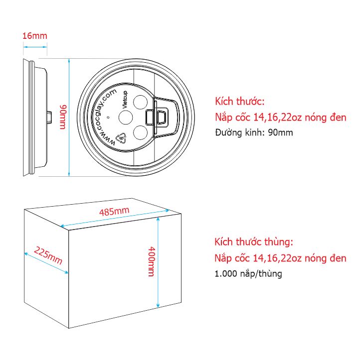 Nắp cốc 14,16,22oz nóng - Mẫu 1