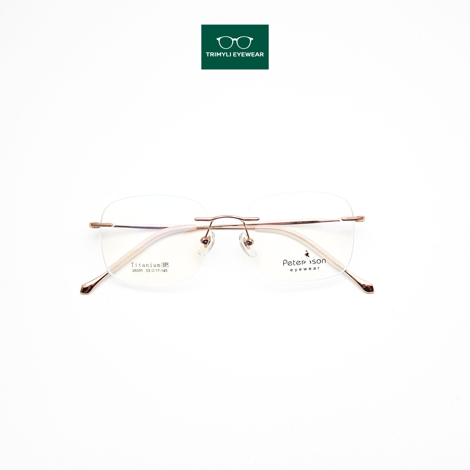 Gọng kính khoan dáng vuông Trimyli Eyewear màu bạc 26001