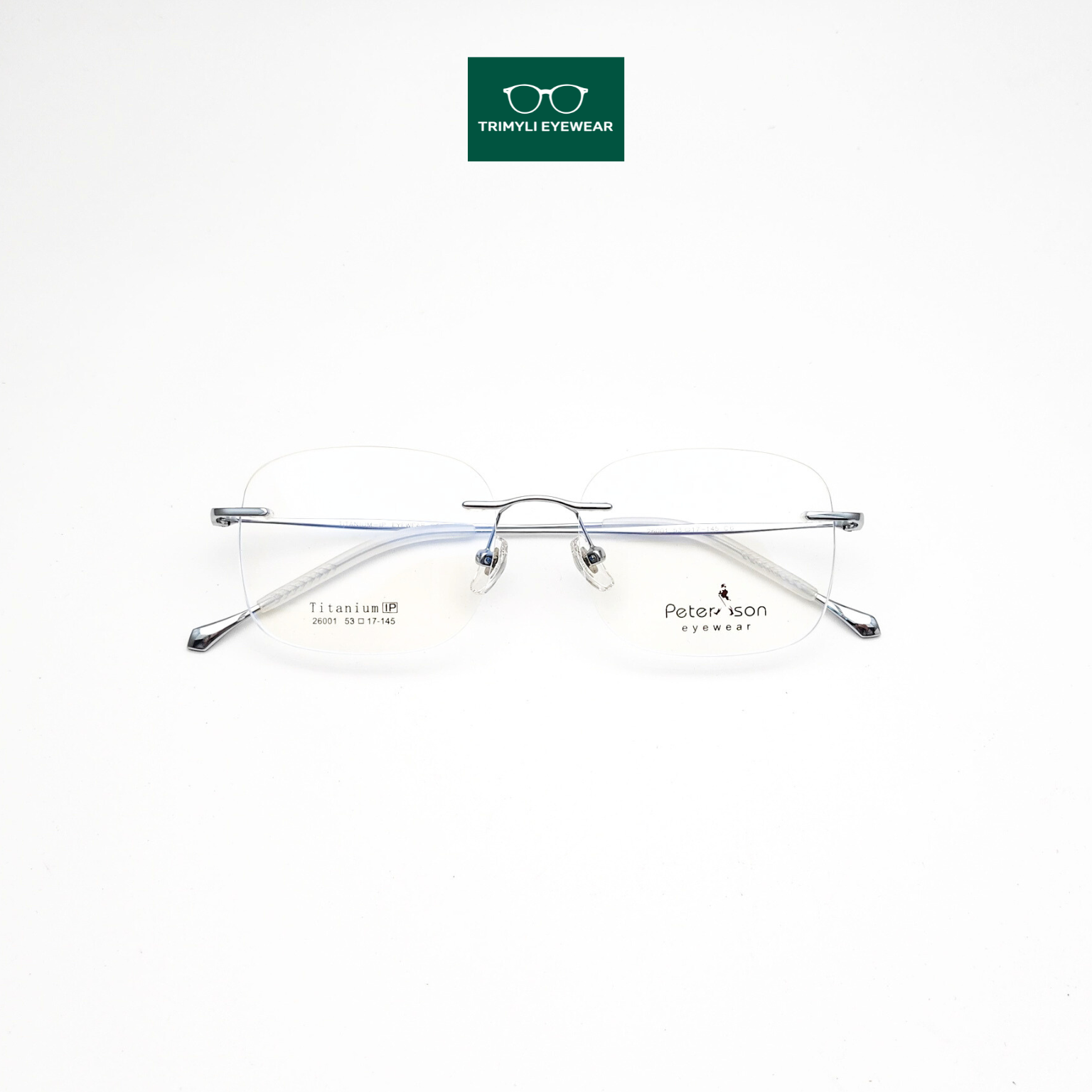 Gọng kính khoan dáng vuông Trimyli Eyewear màu bạc 26001