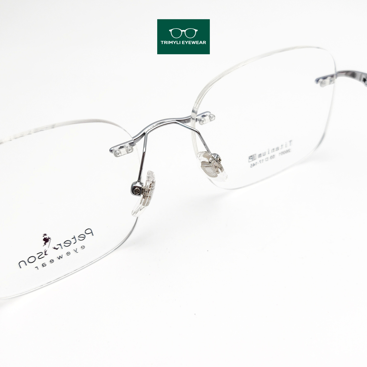 Gọng kính khoan dáng vuông Trimyli Eyewear màu bạc 26001
