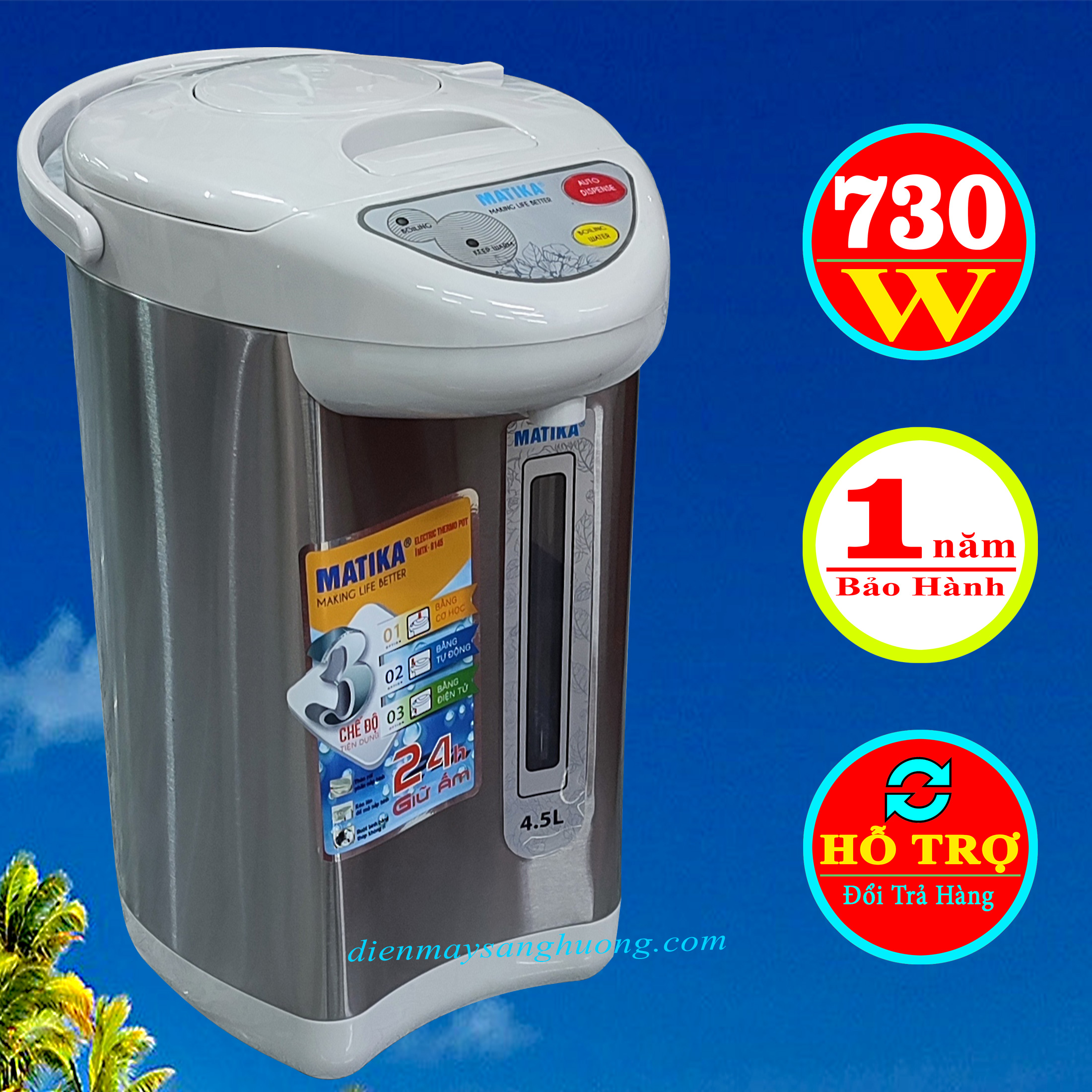Bình Thủy Điện Matika MTK - 8145 - 4,5L Đun Sôi Và Giữ Ấm Nước Tự Động