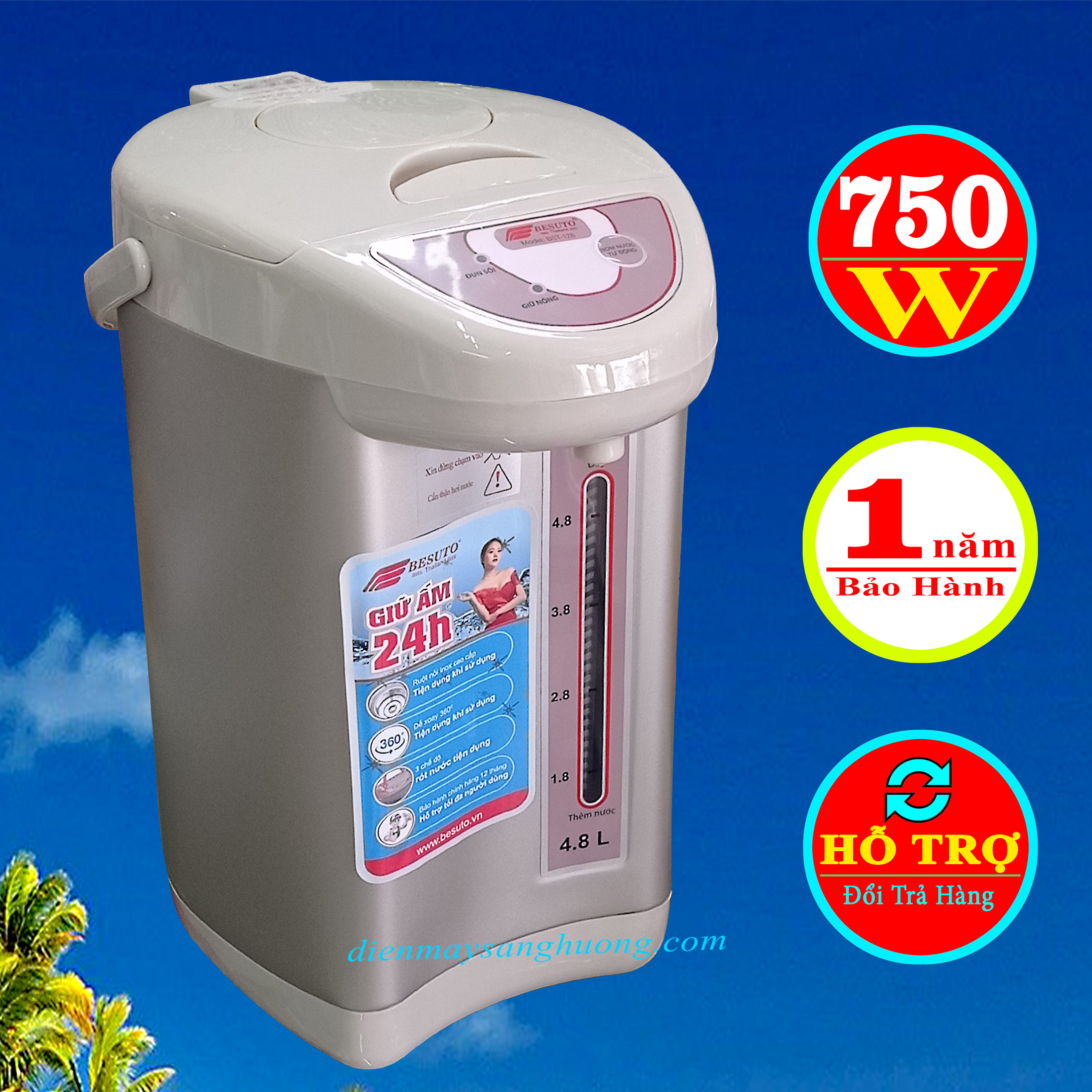 Bình Thuỷ Điện BESUTO - BST – 128 - 4.8 Lít, Đun Sôi Và Giữ Ấm Nước Tự Động
