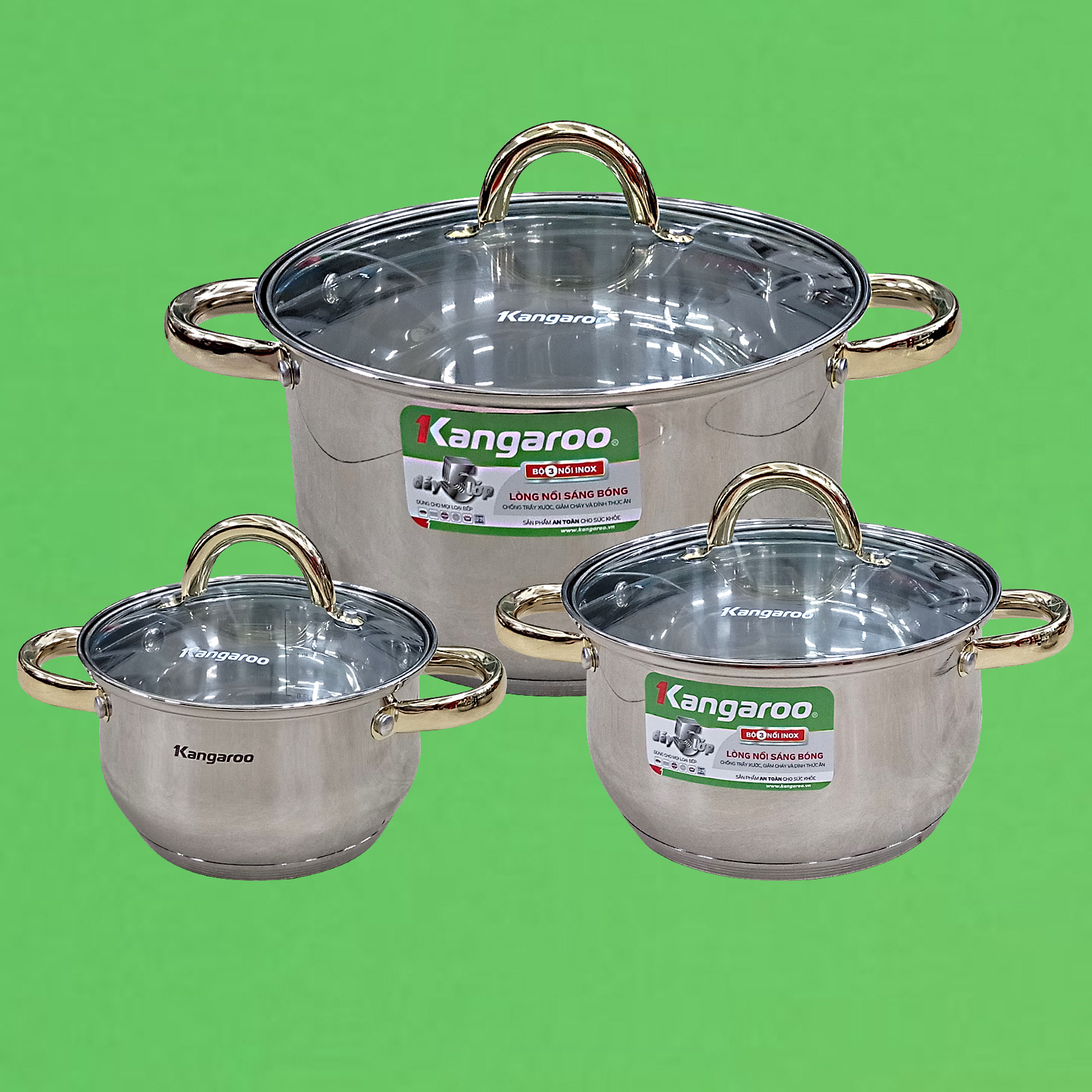 Bộ 3 nồi Inox cao cấp 5 lớp Kangaroo - KG864