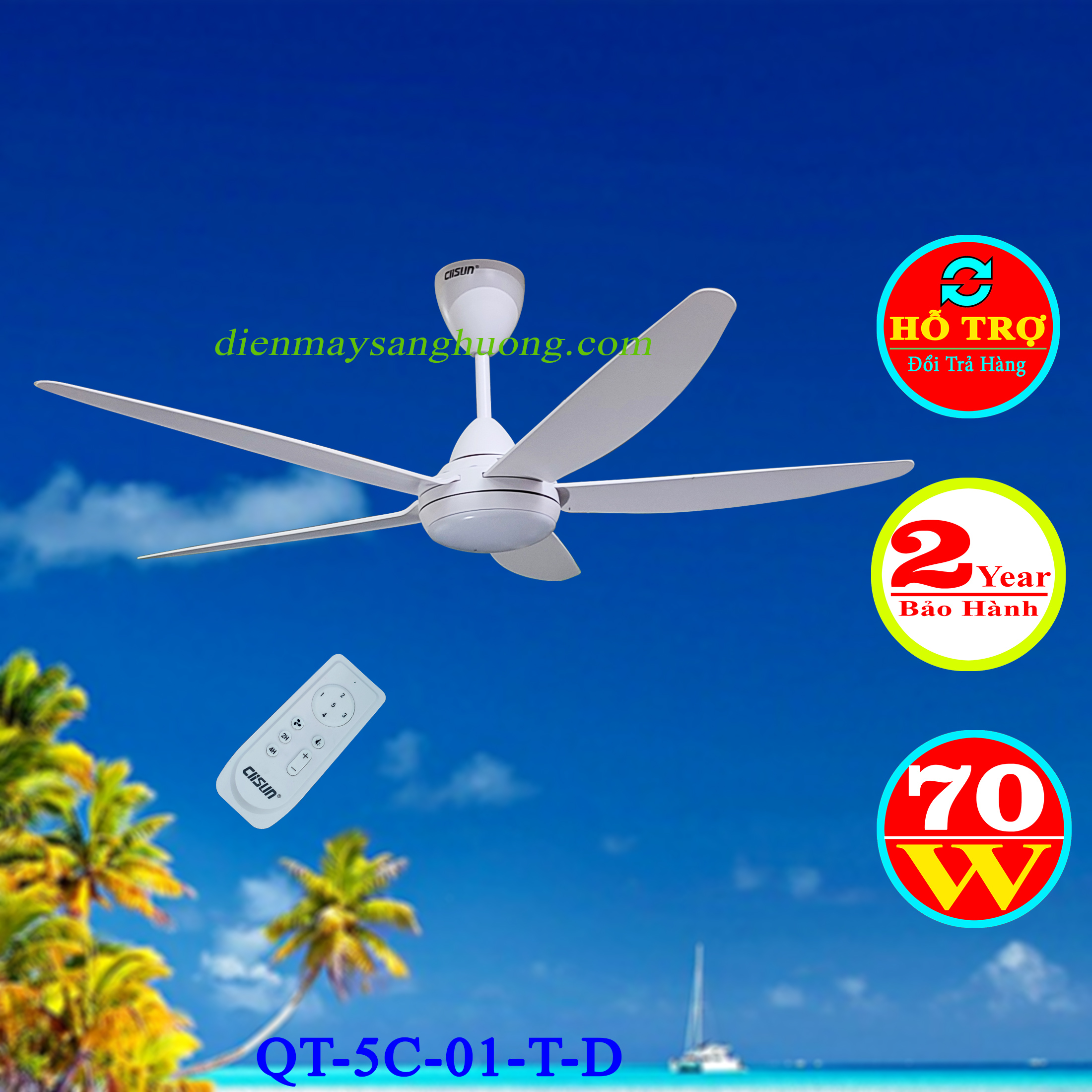 Quạt Trần 5 Cánh Điều Khiển Từ Xa Tích Hợp Đèn CLISUN