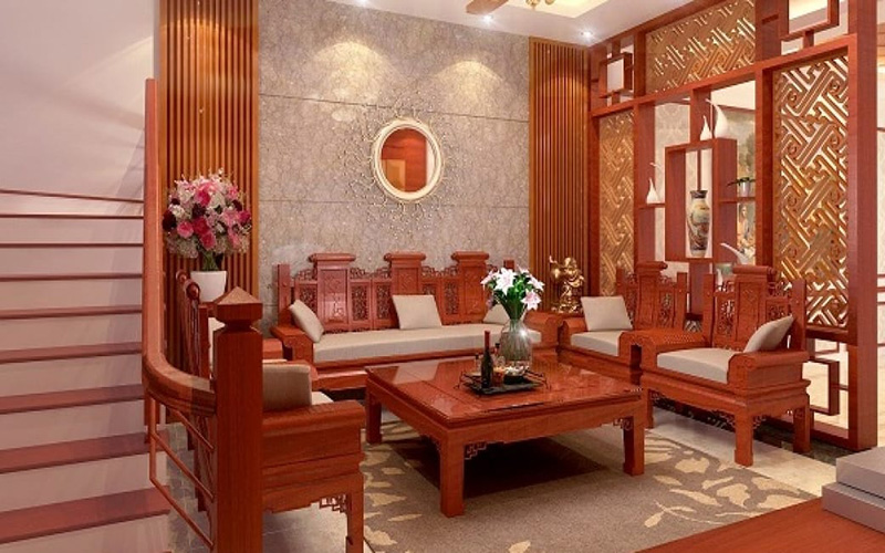 Nội thất phòng khách gỗ hương 
