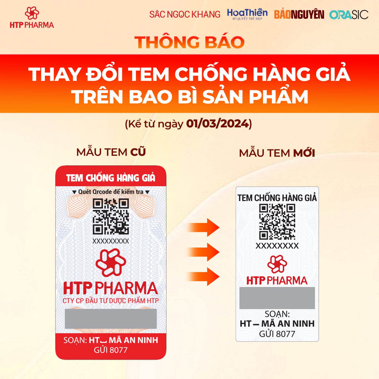 THÔNG BÁO THAY ĐỔI MẪU TEM CHỐNG HÀNG GIẢ TRÊN BAO BÌ SẢN PHẨM