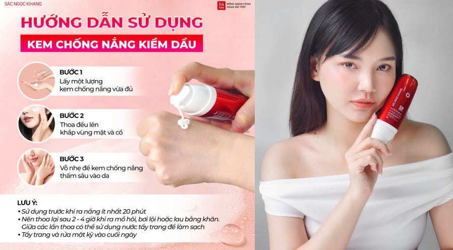 Cách sử dụng kem chống nắng kiềm dầu sắc ngọc khang