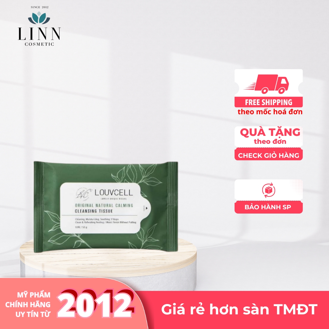 Khăn ướt tẩy trang dưỡng ẩm dịu nhẹ cho da Louv Cell Original Natural Calming Cleansing Tissue 10 tờ