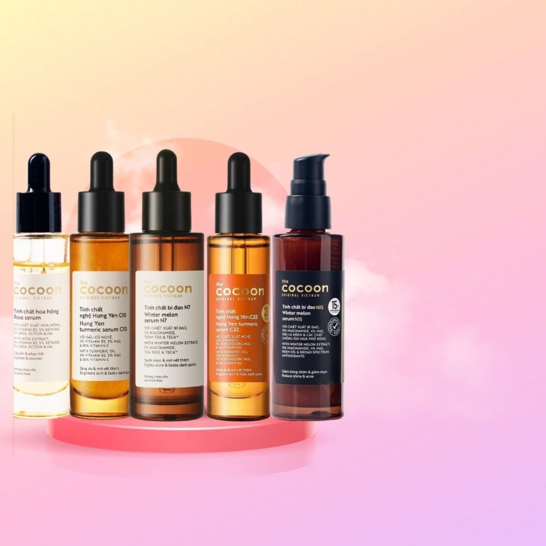 Tinh chất serum Cocoon bí đao - nghệ - hoa hồng giúp giảm mụn, làm sáng da , mờ thâm và cấp nước chính hãng