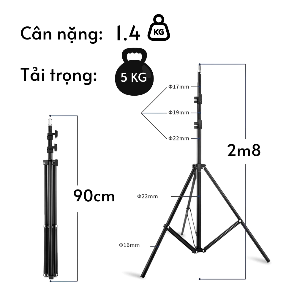 Chân đỡ đèn cao 2m8 nặng 1,4kg