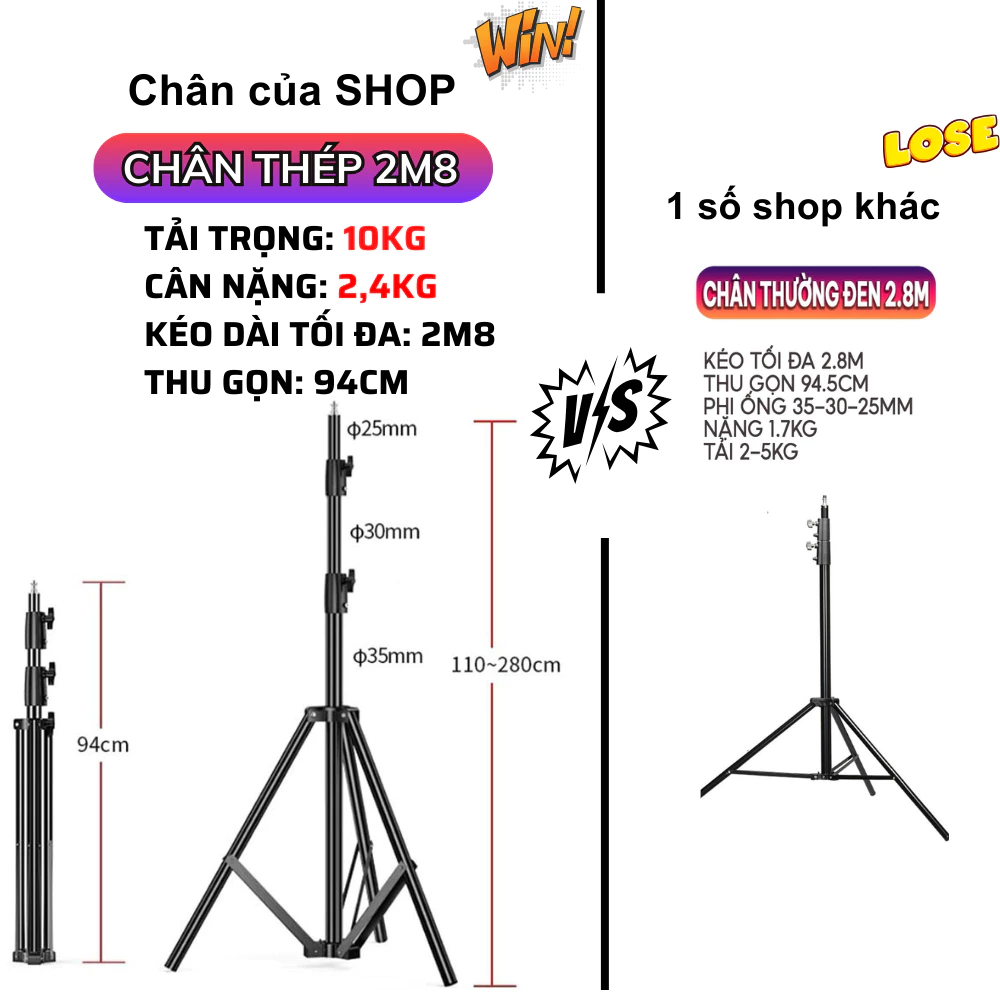 Chân đèn studio tải trọng lớn 10Kg