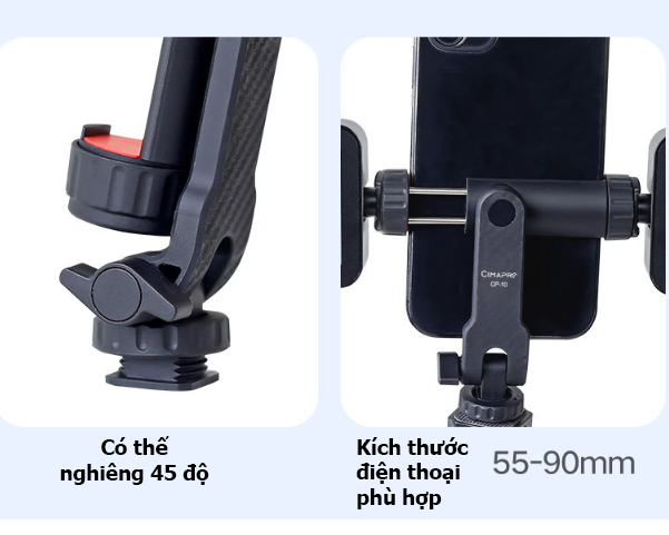 Kẹp điện thoại CP-10 xoay 360 độ có 2 ngàm coldshoe gắn phụ kiện chụp ảnh