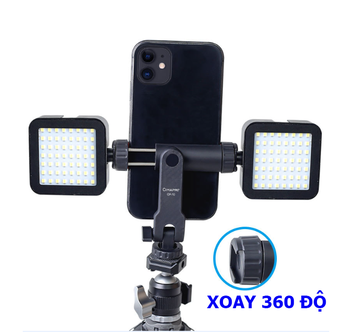 Kẹp điện thoại CP-10 xoay 360 độ có 2 ngàm coldshoe gắn phụ kiện chụp ảnh