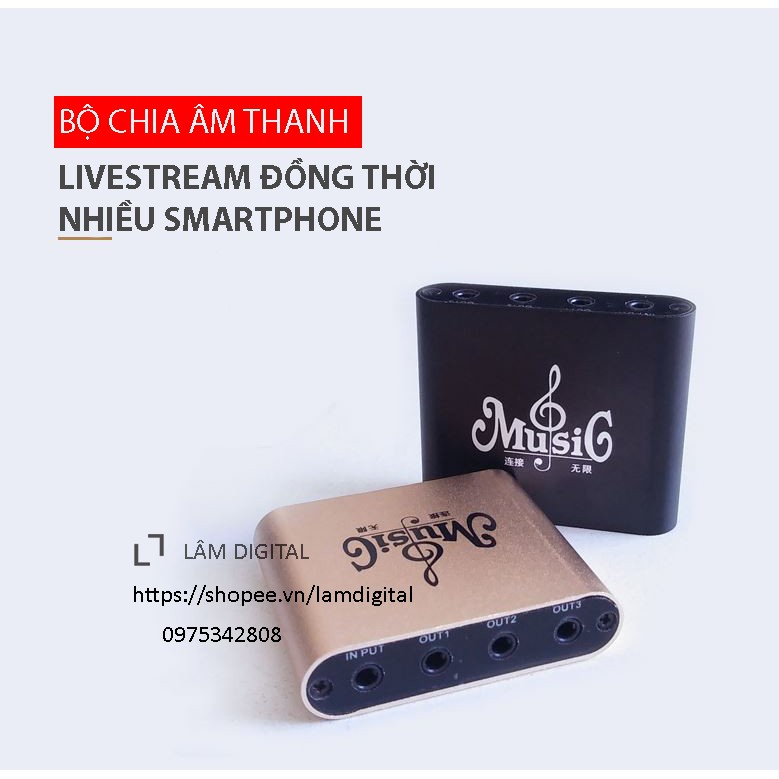 Bộ chia âm thanh livestream nhiều điện thoại