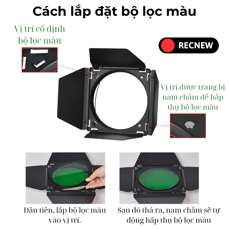 Barndoor 4 filter màu, lưới tổ ong, ngàm bowen