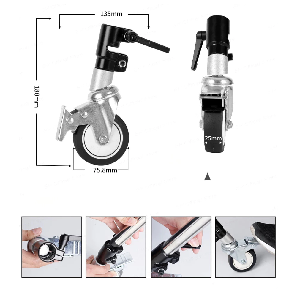 Combo 3 bánh xe di chuyển dùng với chân boom C-Stand CK-1, CK-2, CK-3