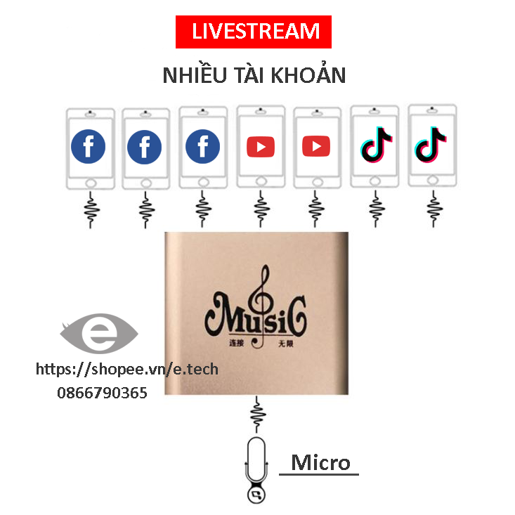 Bộ chia âm thanh livestream nhiều điện thoại