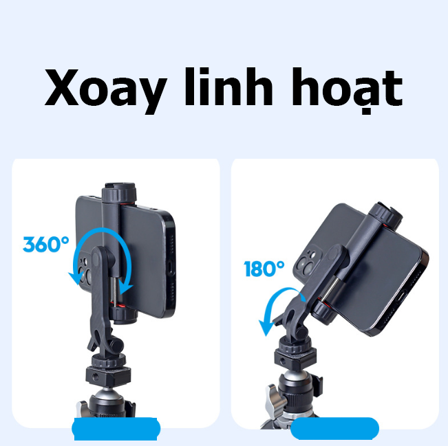 Kẹp điện thoại CP-10 xoay 360 độ có 2 ngàm coldshoe gắn phụ kiện chụp ảnh