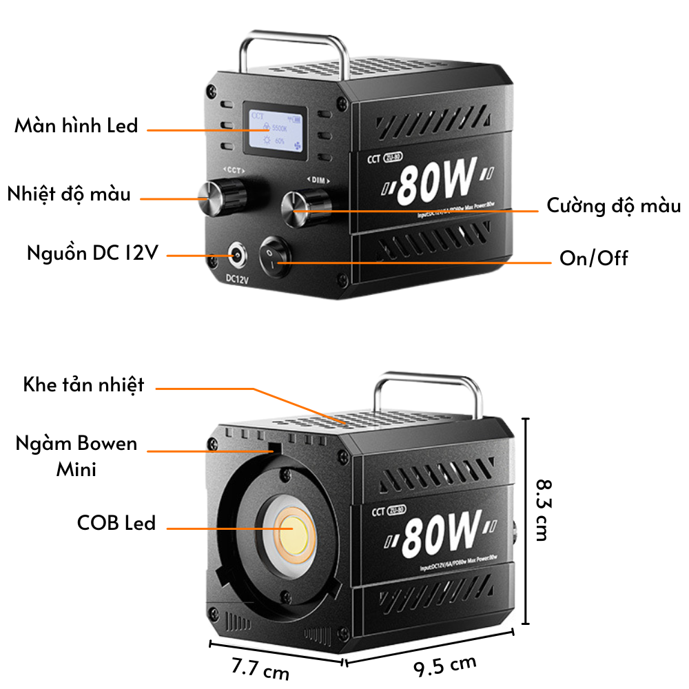 Đèn cầm tay quay phim ZU80 80W