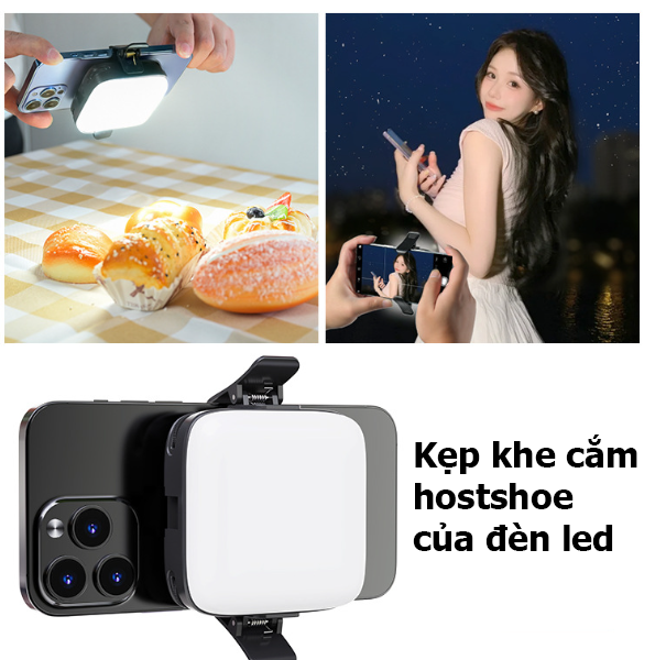Kẹp đèn led mặt sau điện thoại quay video tiện lợi